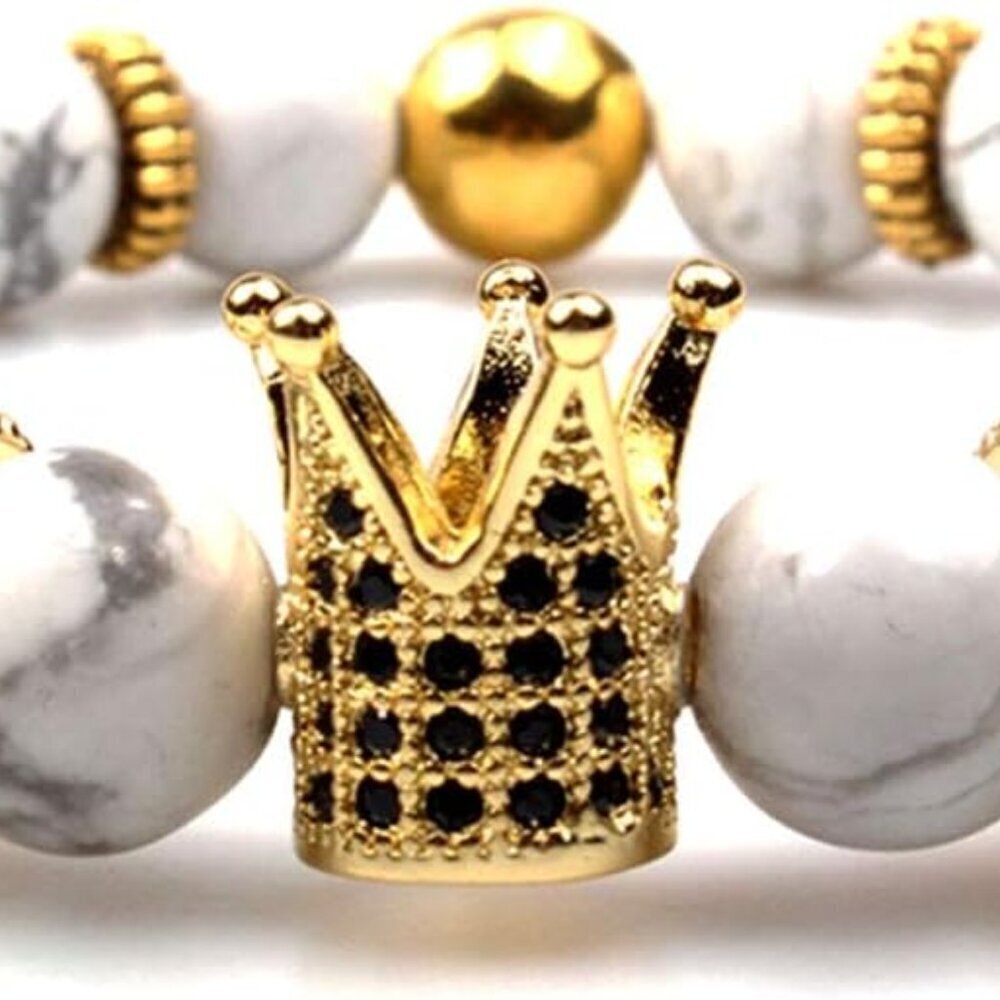 Bead Chain Bracelet Stone Agate White Howlite Couple Jewelry Gift Women Men